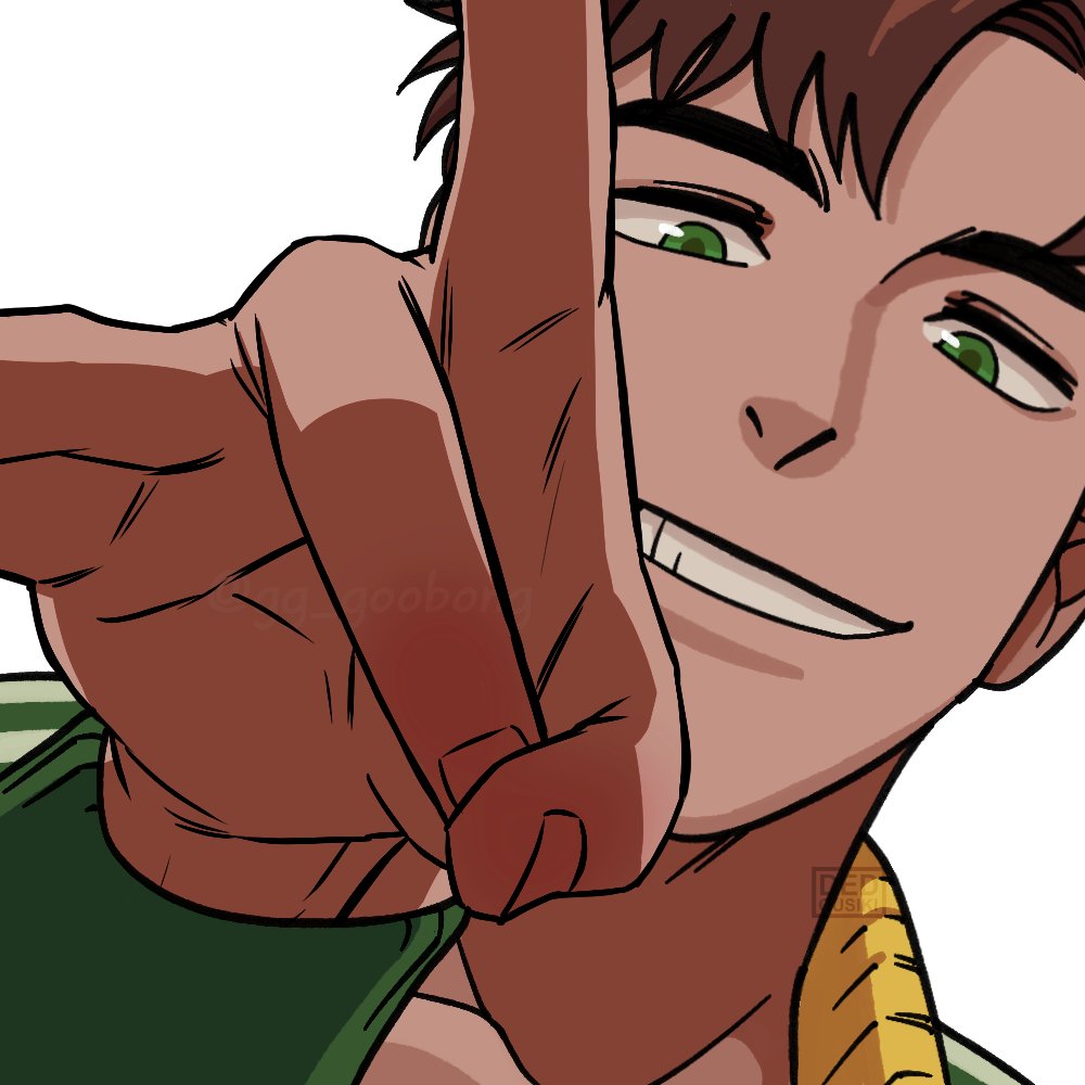 1boy, alex_(stardew_valley), arm_up, brown_hair, commentary, dedousiki, english_commentary, flick