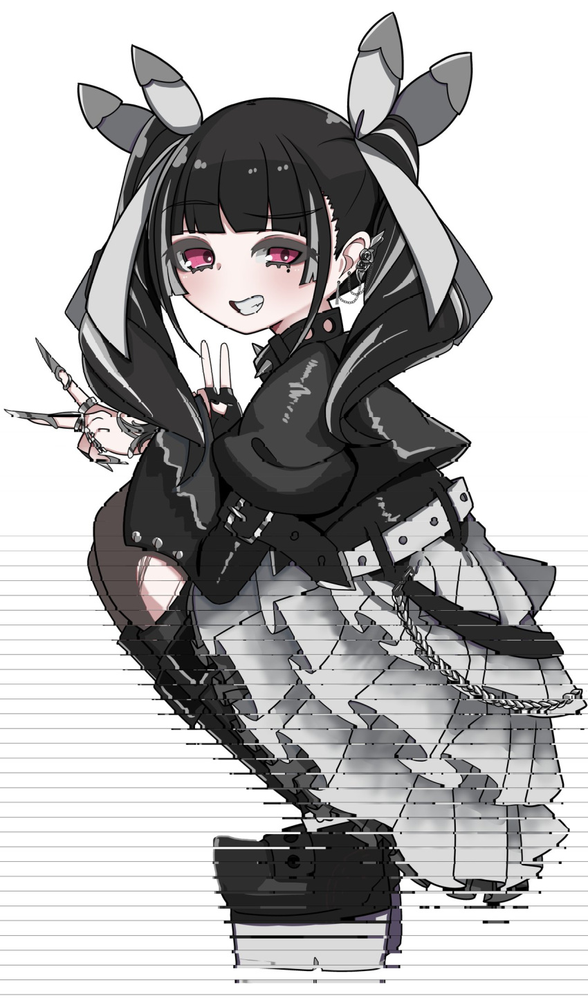 1girl, b_ub6, black_choker, black_footwear, black_gloves, black_hair, black_jacket, black_thighhighs