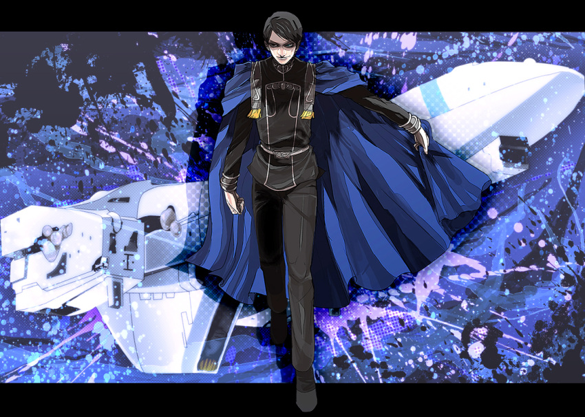 black_hair, cape, ginga_eiyuu_densetsu, harara, heterochromia, letterboxed, male, military
