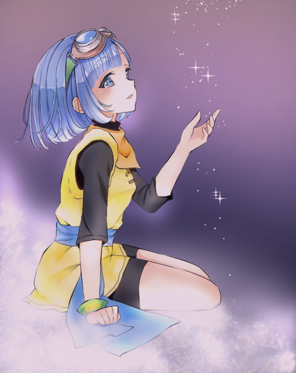 1girl, bike_shorts_under_skirt, blue_eyes, blue_hair, blue_sash, blunt_bangs, bob_cut, bracelet