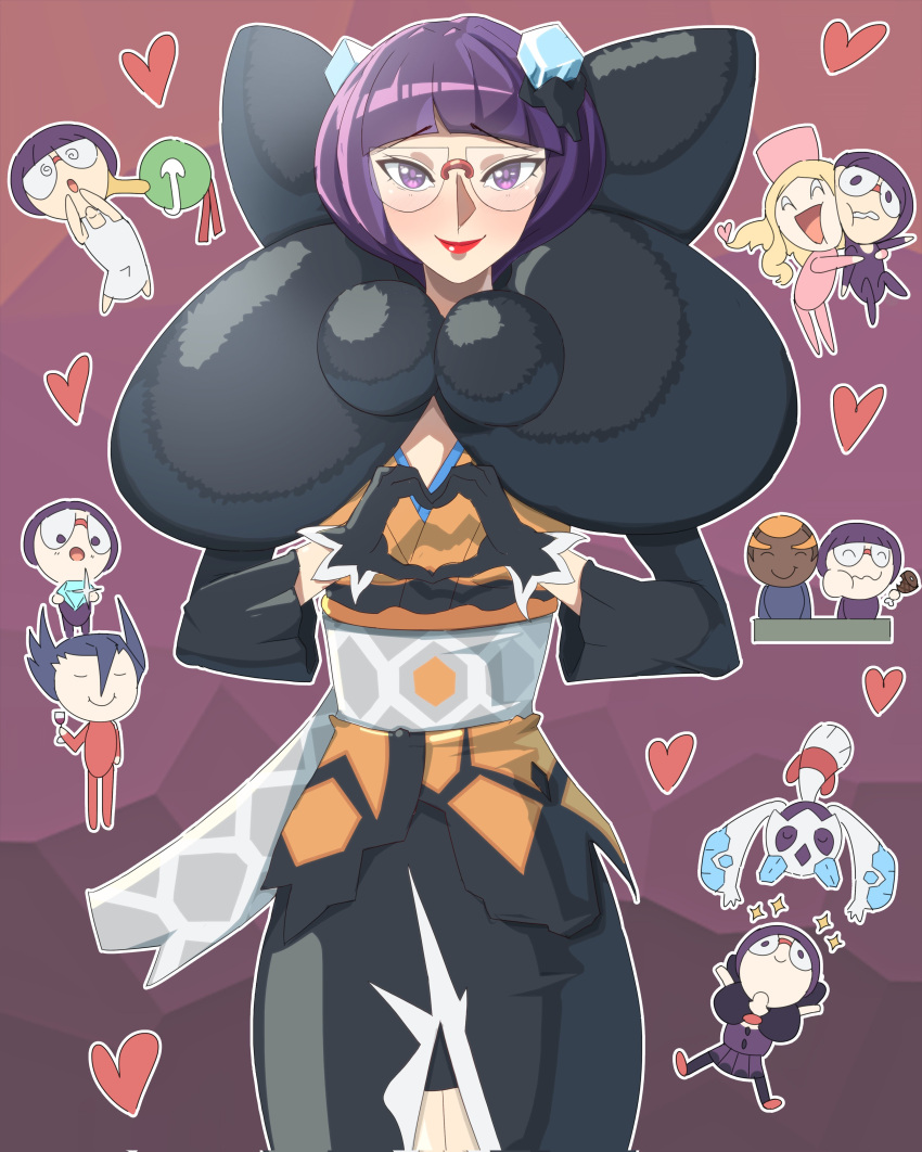 @_@, absurdres, alternate_color, black_gloves, boned_meat, caitlin_(pokemon), exceedxatu, food