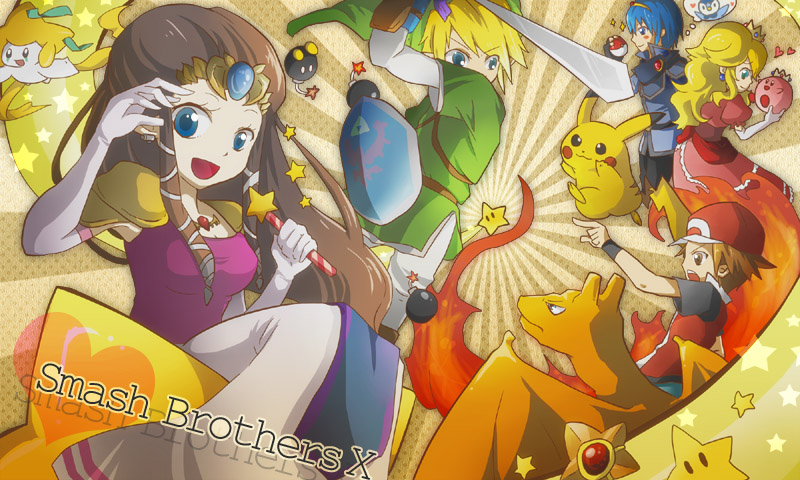 2girls, 4boys, blonde_hair, blue_eyes, blue_hair, bob-omb, bomb, brown_hair