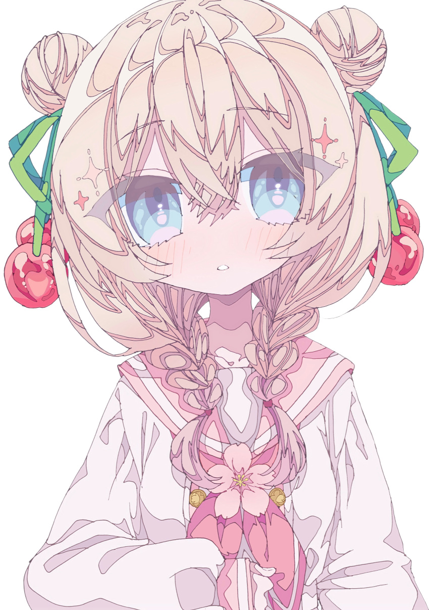 1girl, absurdres, asumi_shuo, blonde_hair, blue_eyes, braid, cherry_blossoms, collarbone