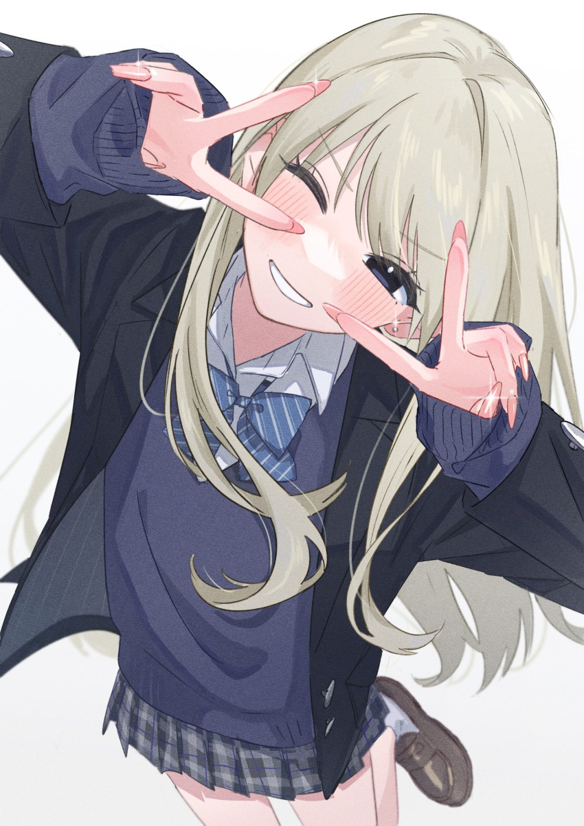 1girl, absurdres, black_skirt, blonde_hair, blue_bow, blue_bowtie, blue_eyes, blush