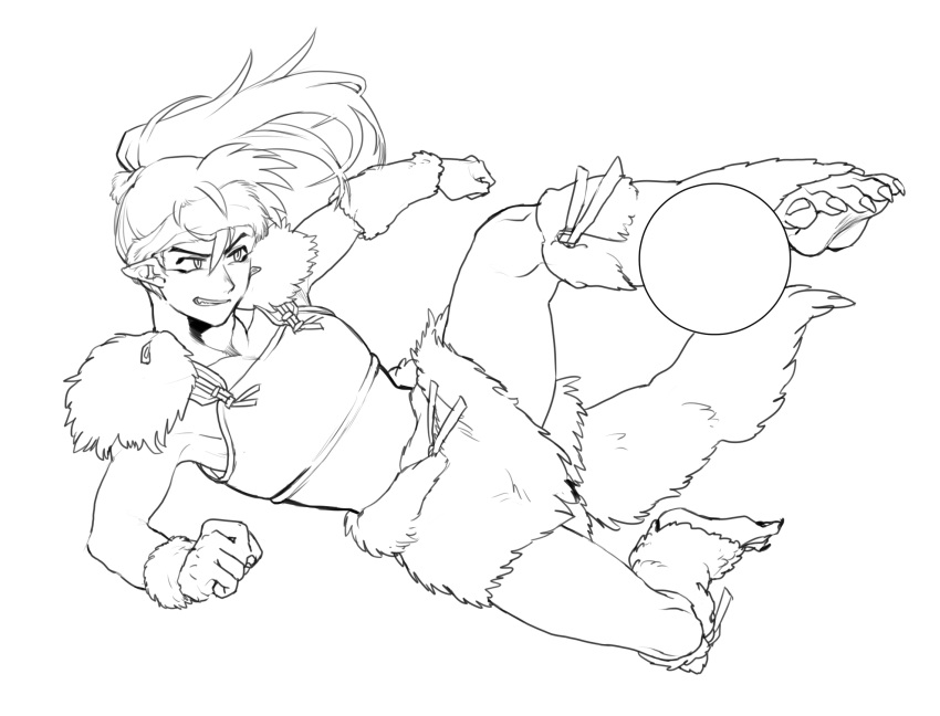 1boy, armor, ball, commentary_request, flying_kick, full_body, highres, inuyasha