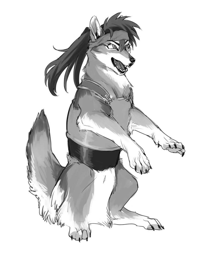 animal, animalization, armor, clothed_animal, commentary_request, full_body, greyscale, headband