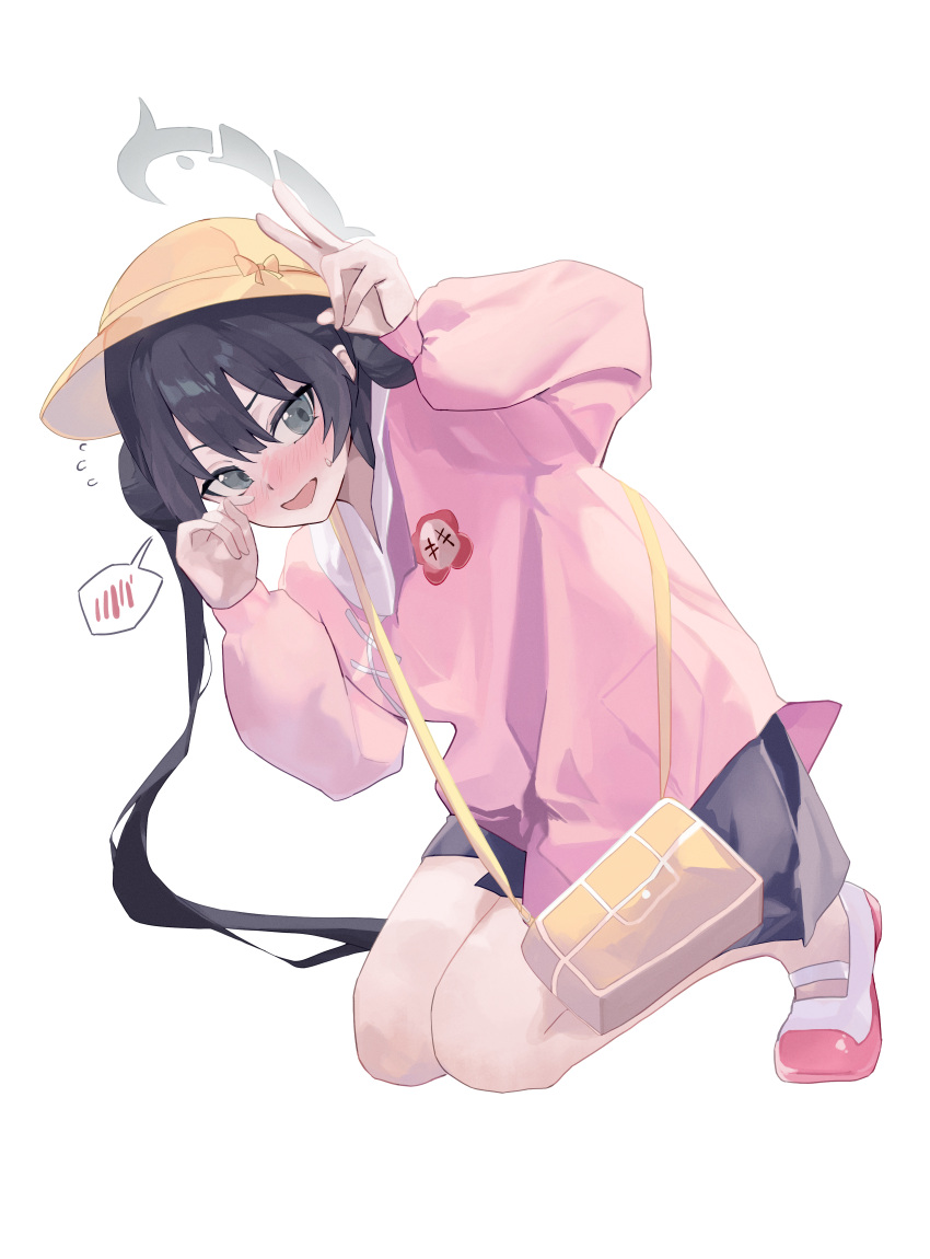 1569847238, 1girl, absurdres, bag, black_hair, black_skirt, blue_archive, blush
