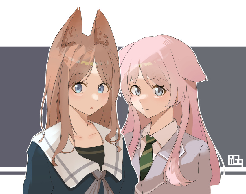 2girls, absurdres, animal_ears, bang_dream!, bang_dream!_it's_mygo!!!!!, blazer, blue_eyes, blue_shirt