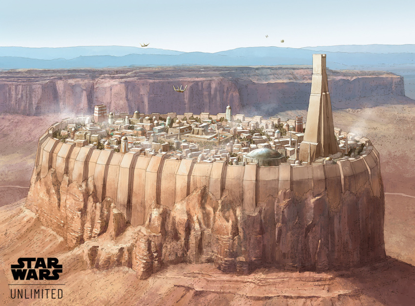 city, copyright_name, day, desert, english_text, landscape, logo, no_humans, outdoors, rocio_espin_pinar, star_wars, star_wars:_unlimited