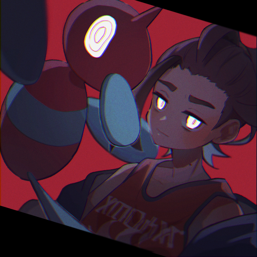 1boy, black_hair, chromatic_aberration, closed_mouth, commentary_request, glowing, glowing_eyes, jacket