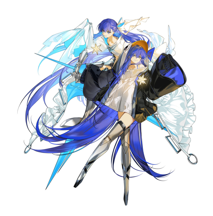 2girls, animal_hood, arlizi, blue_choker, blue_eyes, choker, coat, fate/grand_order