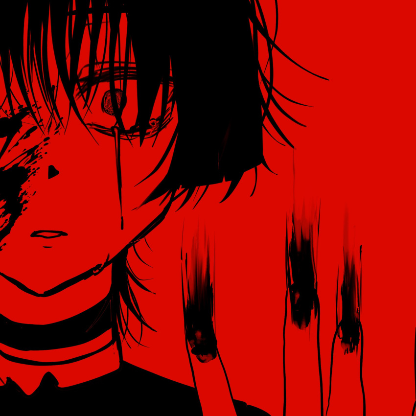 1boy, blood, blood_on_face, blood_on_hands, blunt_ends, cchyo_61, choker, constricted_pupils