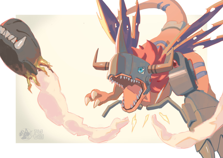 765_nanami, absurdres, blue_eyes, chest_cannon, claws, cyborg, digimon, digimon_(creature)