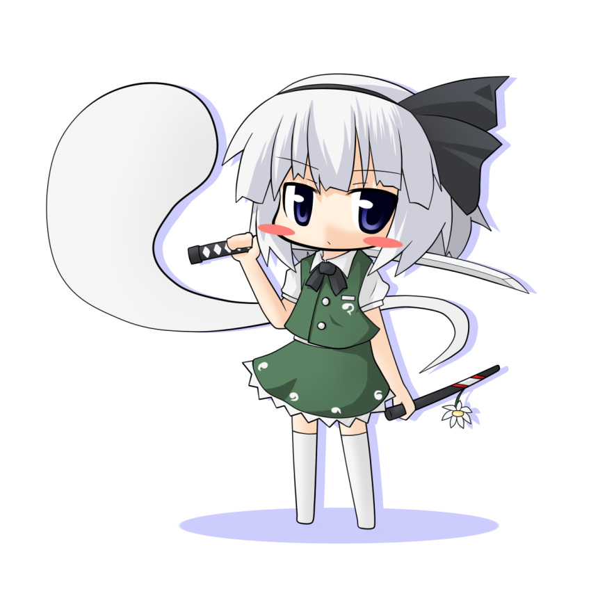 bad_id, blue_eyes, blush_stickers, bussyutaso, chibi, dress, flower, ghost