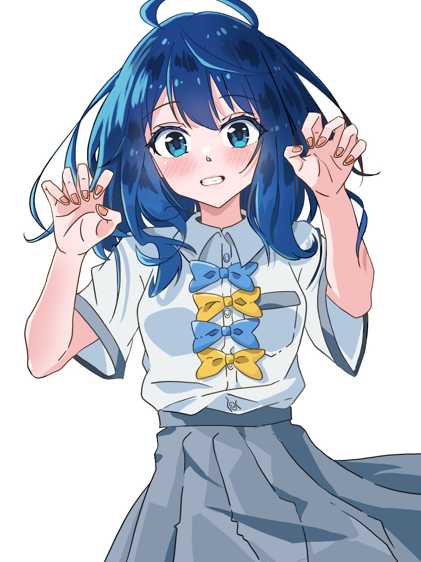 1girl, absurdres, ahoge, amanotti_01, blue_bow, blue_bowtie, blue_eyes, blue_hair