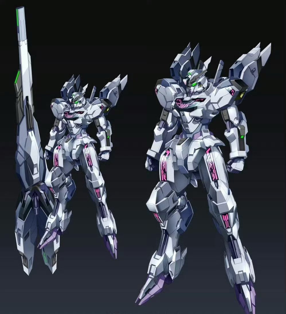 beam_cannon, black_background, clenched_hands, energy_cannon, full_body, gradient_background, green_eyes, grey_background