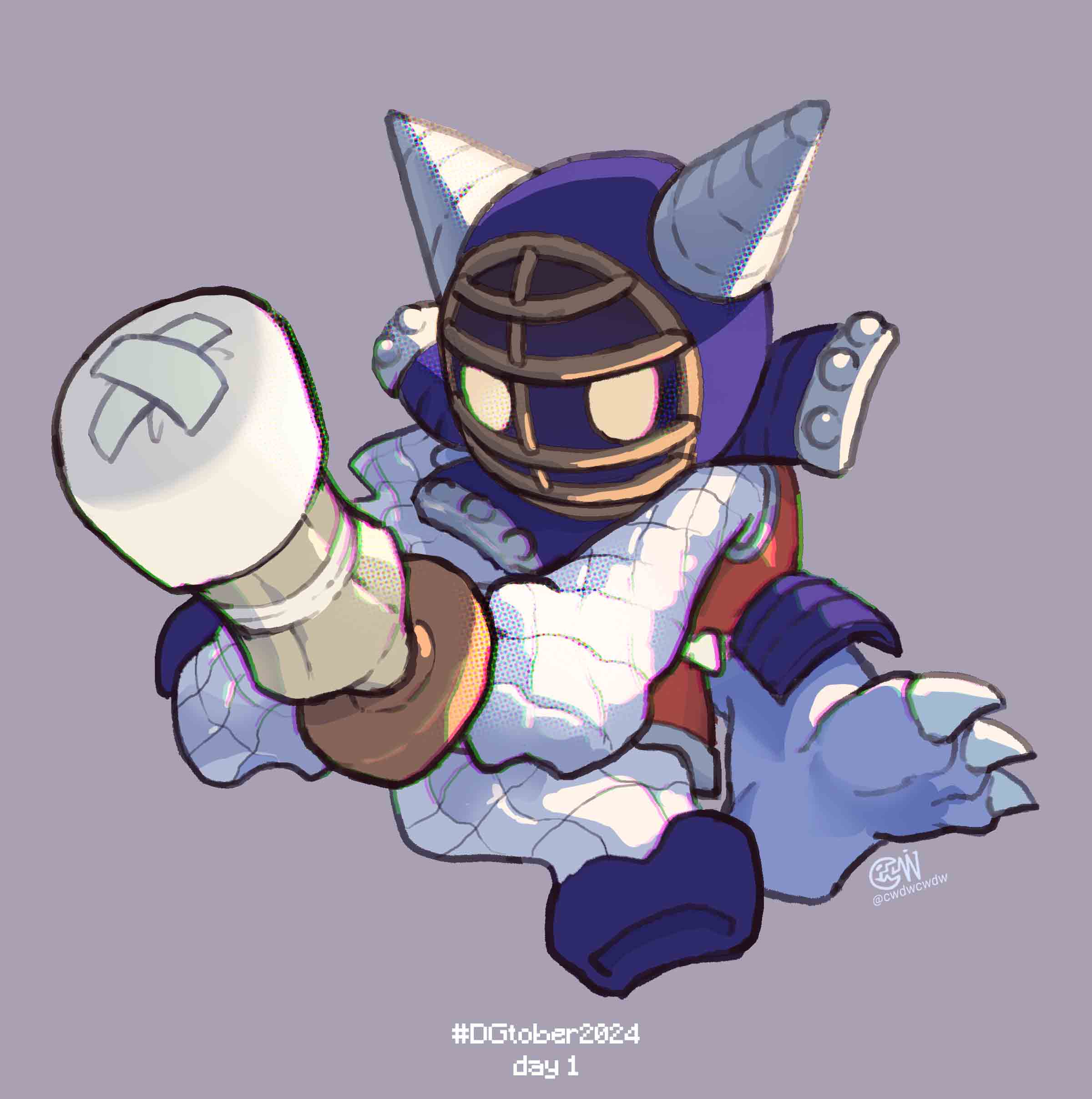 absurdres, blue_helmet, blue_skin, bougu, colored_skin, cwdw, digimon, digimon_(creature)