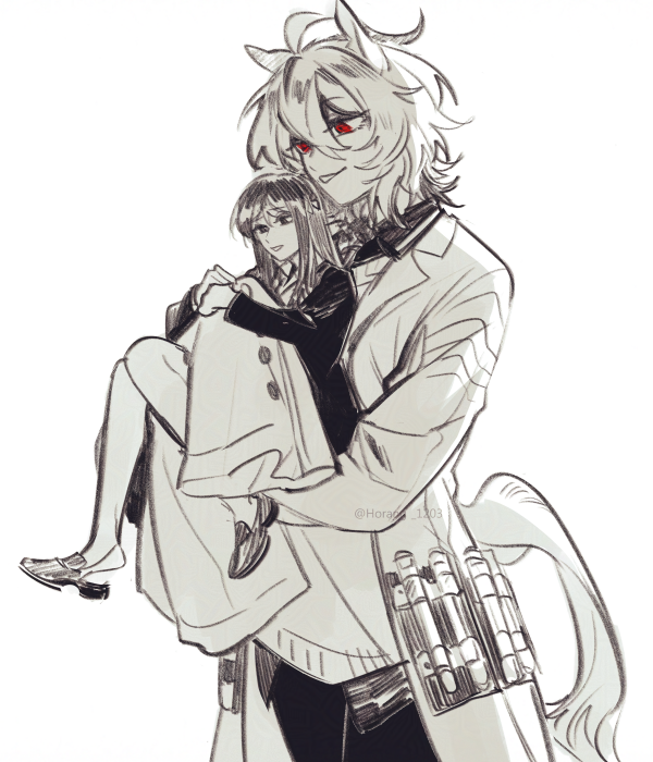 2girls, agnes_tachyon_(umamusume), ahoge, animal_ears, carrying, carrying_person, coat, collared_coat