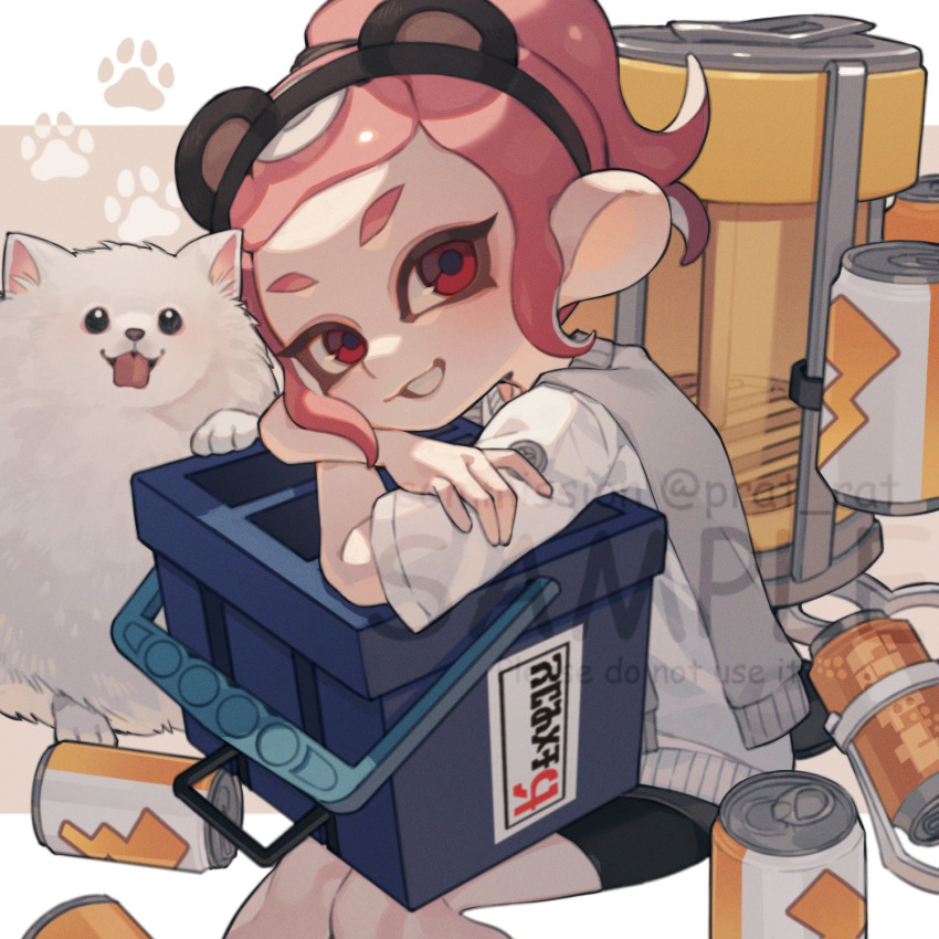 1girl, animal_ear_hairband, animal_ears, artist_name, bear_ears, black_shorts, brown_hairband, can