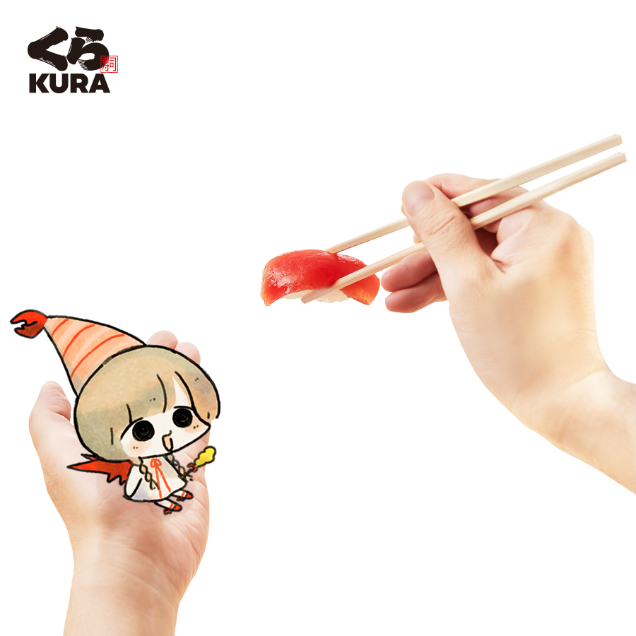 1girl, black_eyes, blonde_hair, braid, chibi, chopsticks, dress, feeding, fish_(food), food, food-themed_hat, holding, holding_chopsticks, holding_miniperson, kura_sushi, long_hair, mini_person, minigirl, nigirizushi, open_mouth, original, pankichi_anko, person_on_hand, photo_background, pov, pov_hands, red_footwear, red_wings, shrimp, shrimp_tempura, simple_background, sushi, tareme, tempura, transparent_background, twin_braids, white_dress, wings
