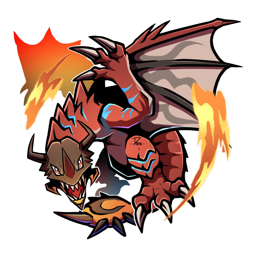 brown_eyes, danzart_24, digimon, digimon_(creature), dragon, fire, full_body, highres