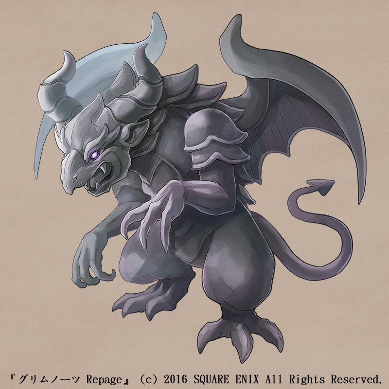 brown_background, copyright_name, fangs, full_body, gargoyle, gargoyle_(grimms_notes), grimms_notes, inuhiro85