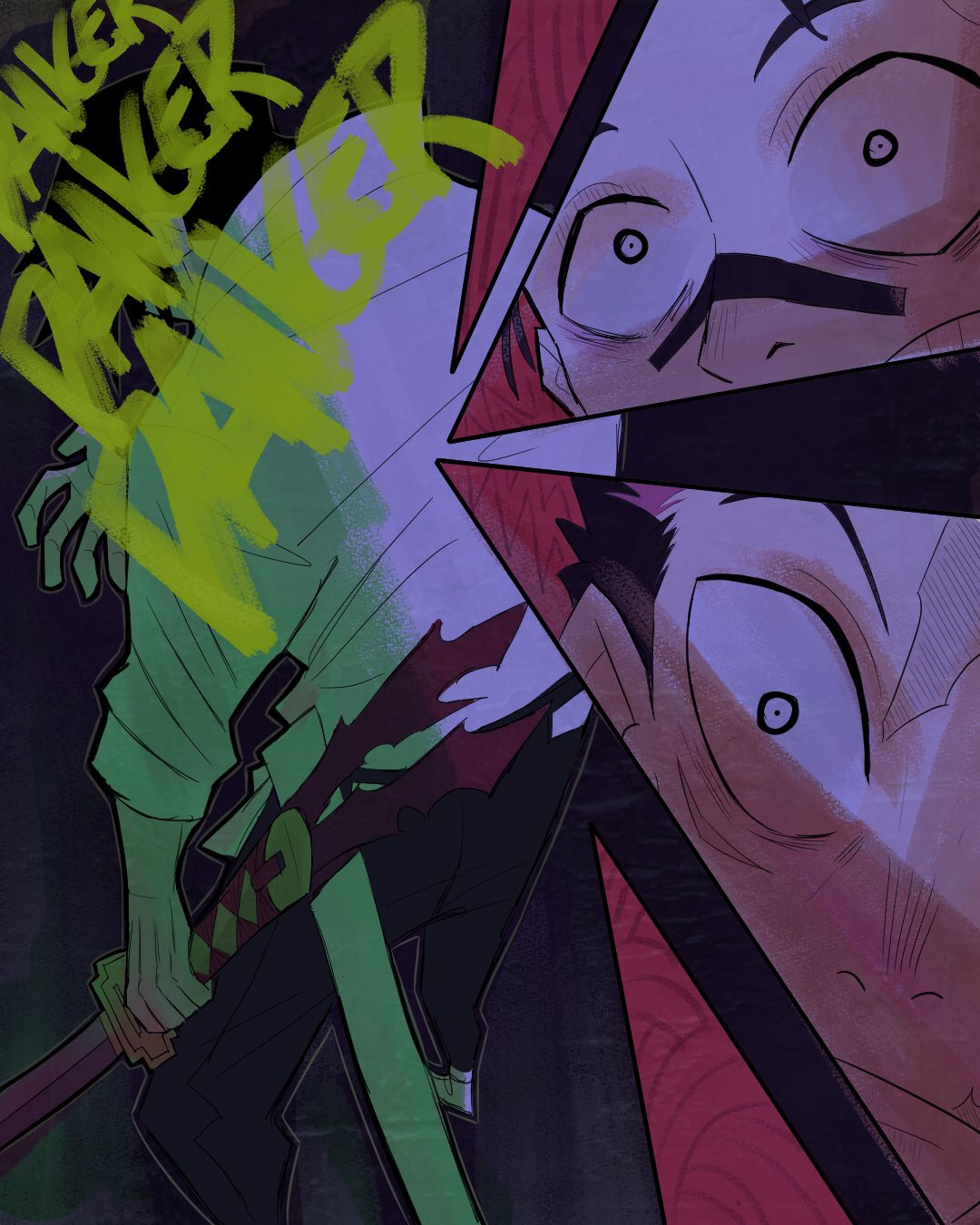 3boys, bigflorito, black_hair, black_pants, choso_(jujutsu_kaisen), english_text, facial_mark, highres