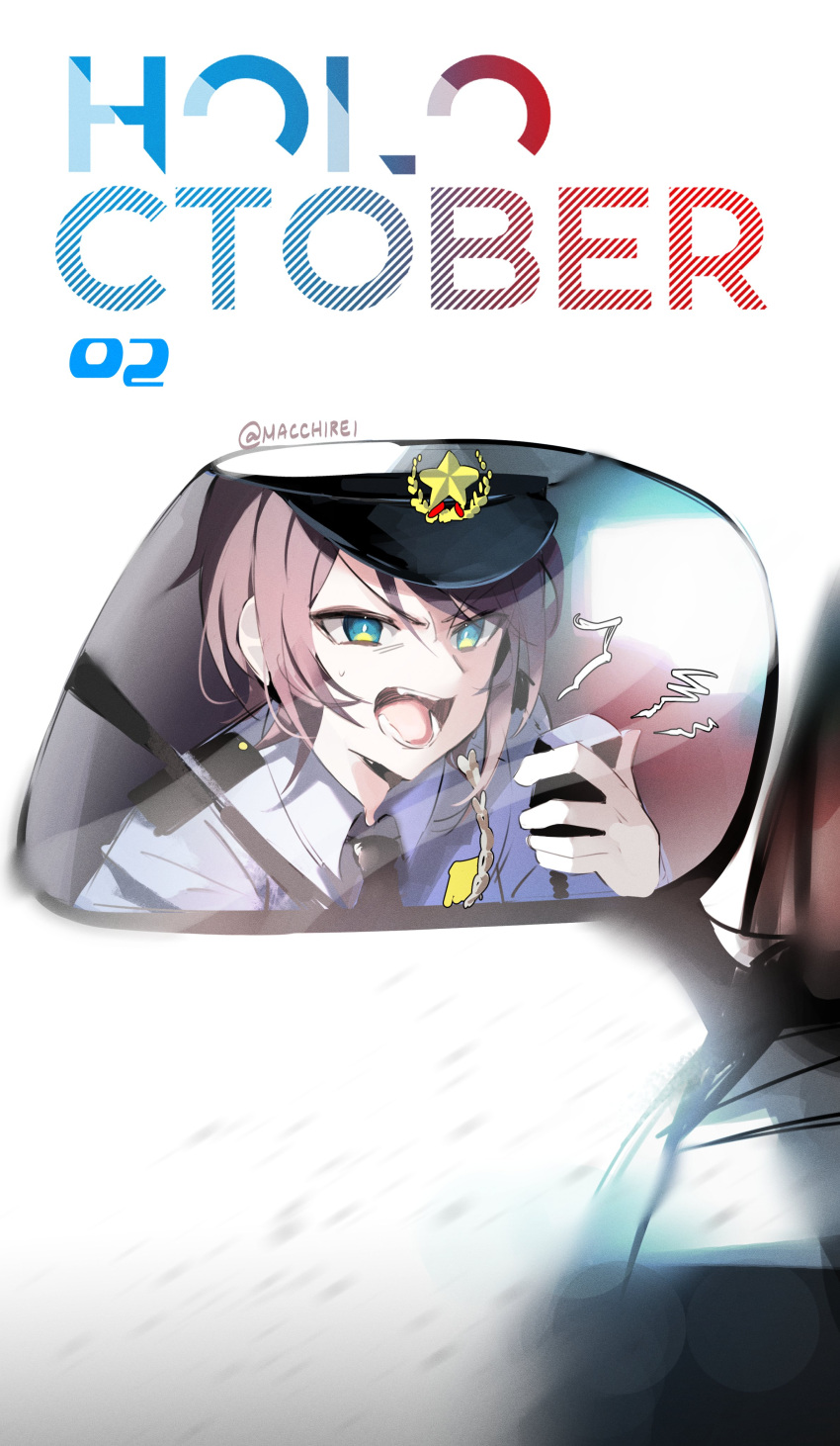 1girl, absurdres, aiguillette, alternate_costume, angry, aqua_eyes, black_necktie, blue_shirt