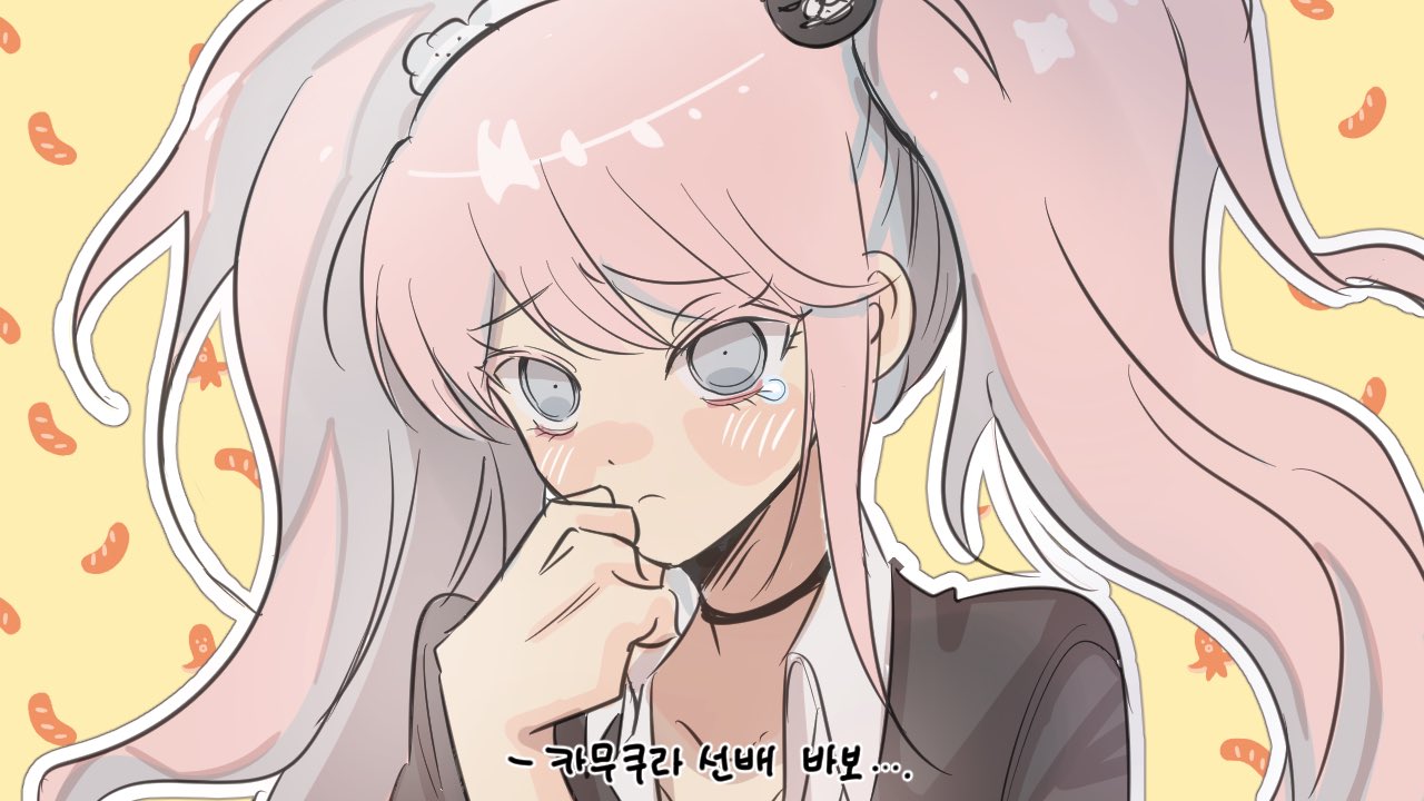 1girl, bear_hair_ornament, black_choker, black_shirt, blush, choker, closed_mouth, danganronpa:_trigger_happy_havoc