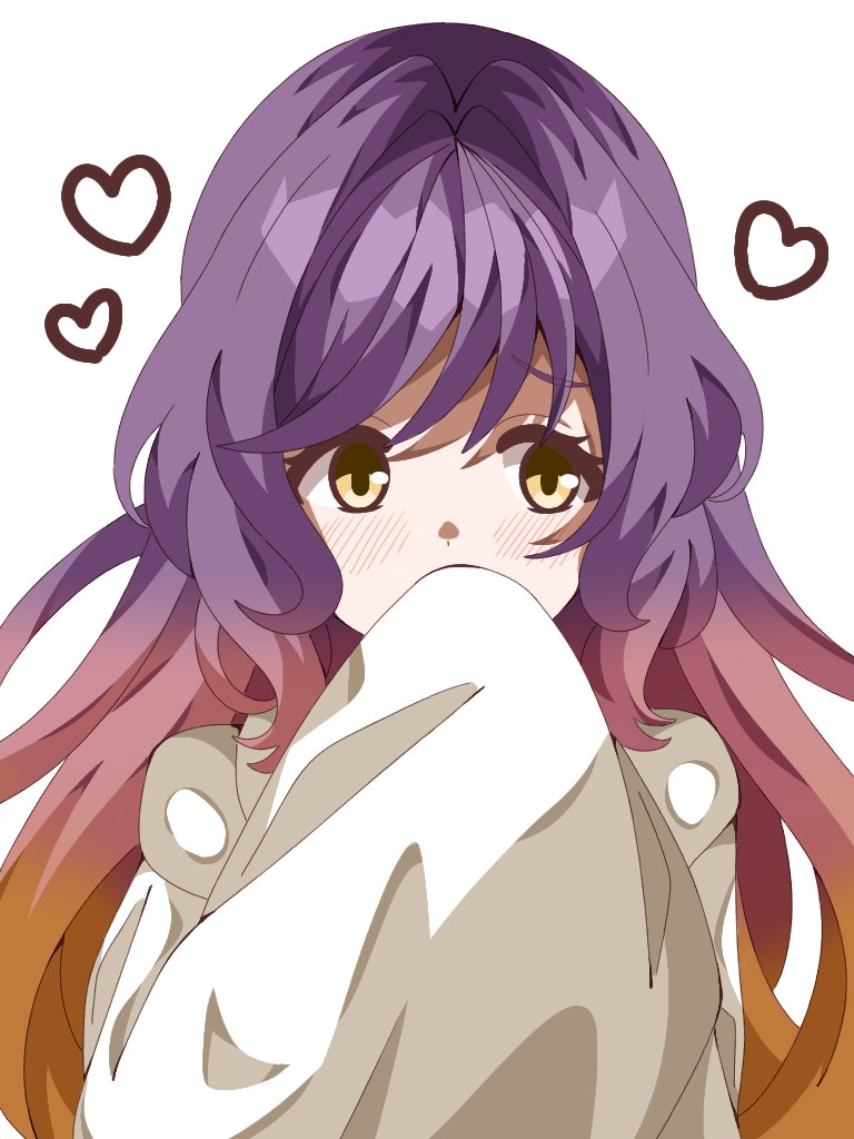 1girl, blush, commentary_request, covering_own_mouth, dress, eyebrows_hidden_by_hair, heart, hijiri_byakuren