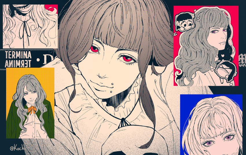 2girls, animated, animated_gif, black_ribbon, blinking, blunt_bangs, blush, chibi