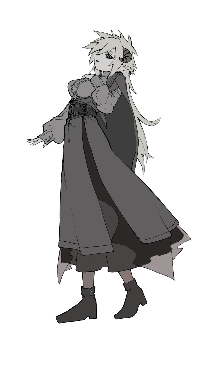 1girl, absurdres, blonde_hair, blue_eyes, boots, breasts, cape, cloud_strife