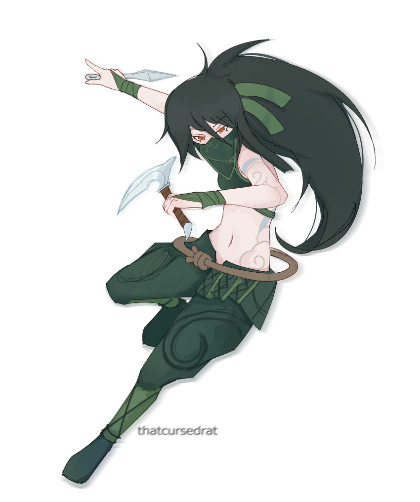 1girl, absurdres, akali, cloud_tattoo, highres, league_of_legends, mask, mouth_mask