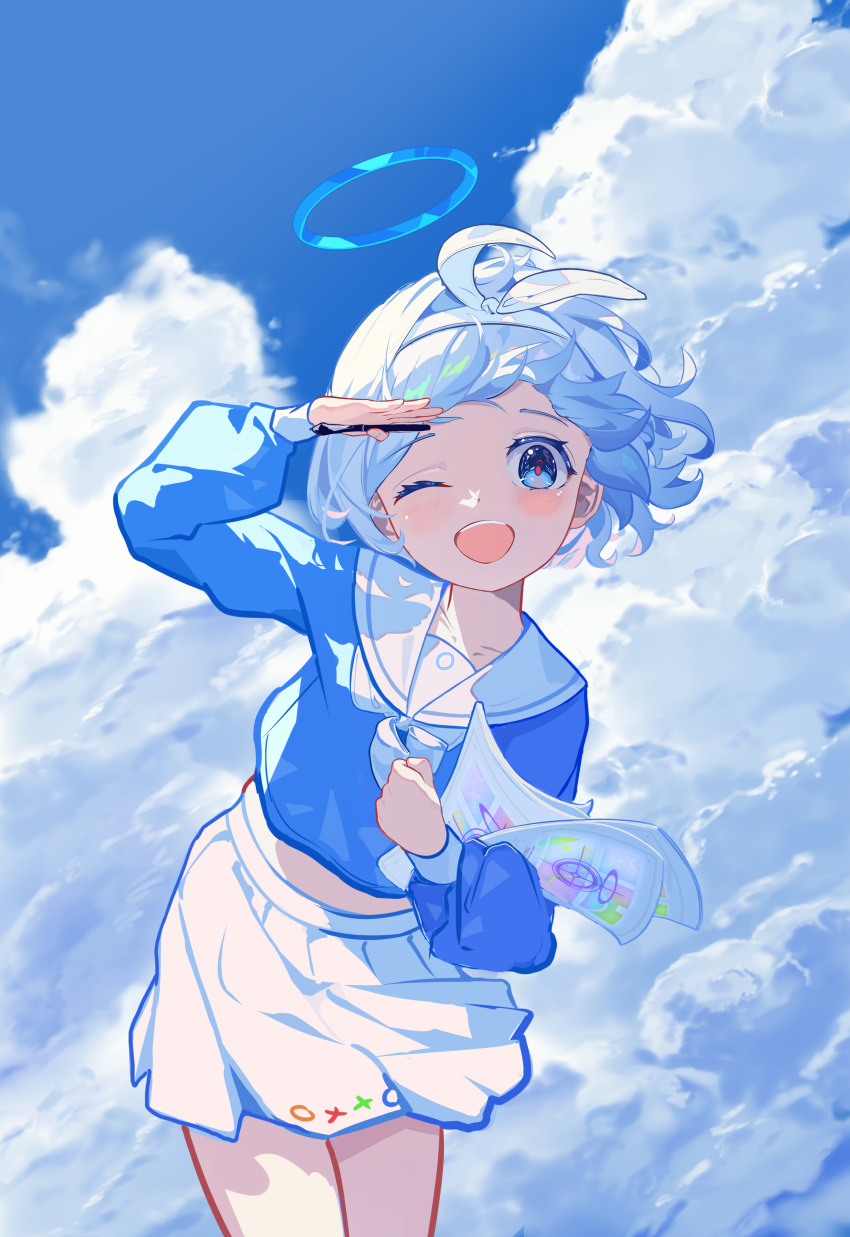 1girl, absurdres, arona_(blue_archive), bing_nuan_nuan, blue_archive, blue_eyes, blue_hair, blue_halo