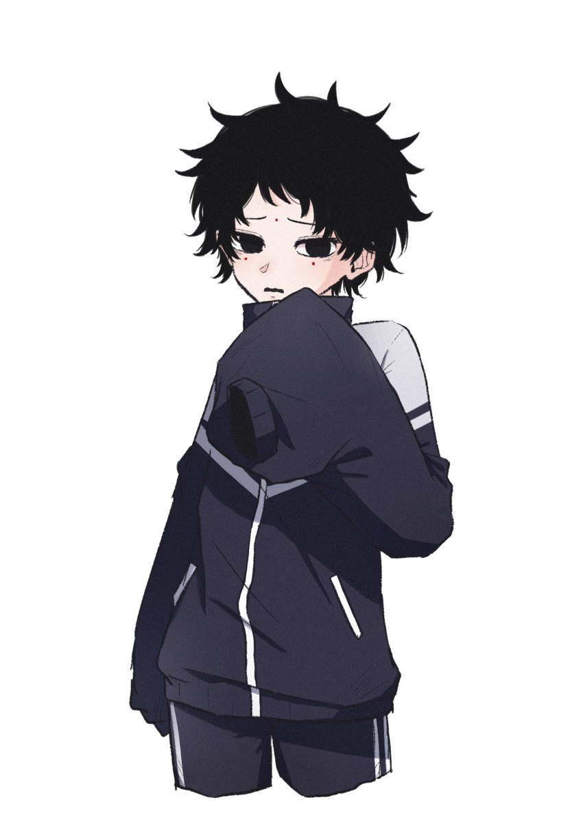 1boy, absurdres, black_eyes, black_hair, black_jacket, black_pants, chinese_commentary, commentary_request