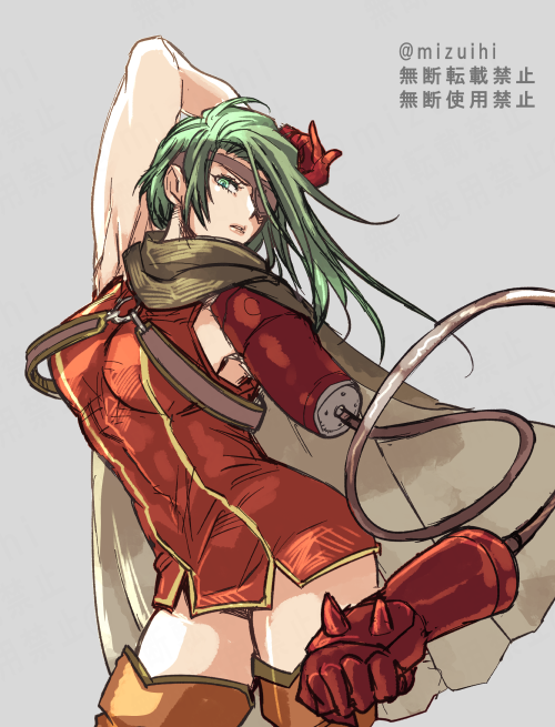 1girl, breasts, cape, colorized, dress, eyepatch, gloves, green_eyes