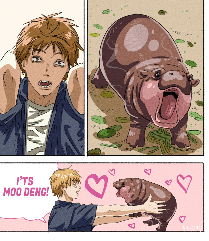 1boy, animal, blonde_hair, chainsaw_man, denji_(chainsaw_man), english_text, heart, highres