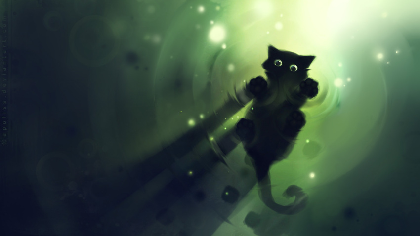 1920x1080, animal, apofiss, black, cat, feline, green, paws