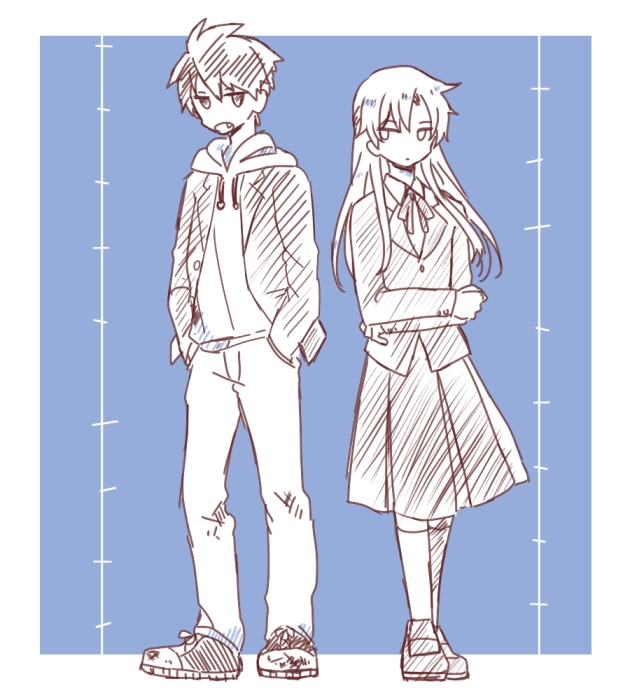 2boys, aged_down, asadoke_no_majo, blazer, charlotte_(asadoke_no_majo), crossdressing, crossed_arms, hood
