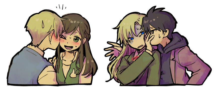 1girl, 2boys, aged_down, amatsuka_yui, asadoke_no_majo, black_hair, blazer, blonde_hair