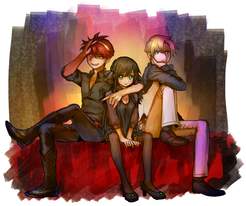 1girl, alternate_costume, amatsuka_yui, asadoke_no_majo, black_dress, black_ribbon, black_shirt, blonde_hair