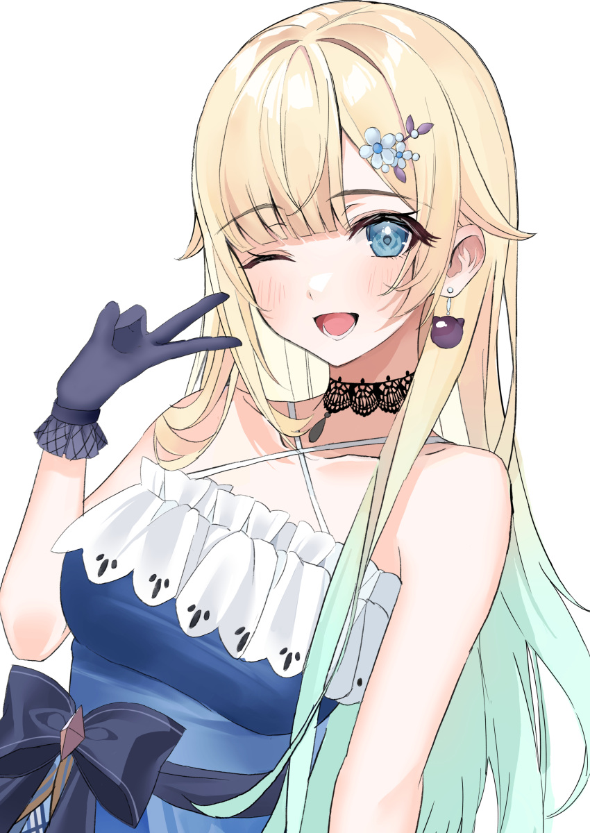 1girl, absurdres, aizawa_ema, aizawa_ema_(1st_costume), bare_shoulders, belt_bow, black_choker, blonde_hair