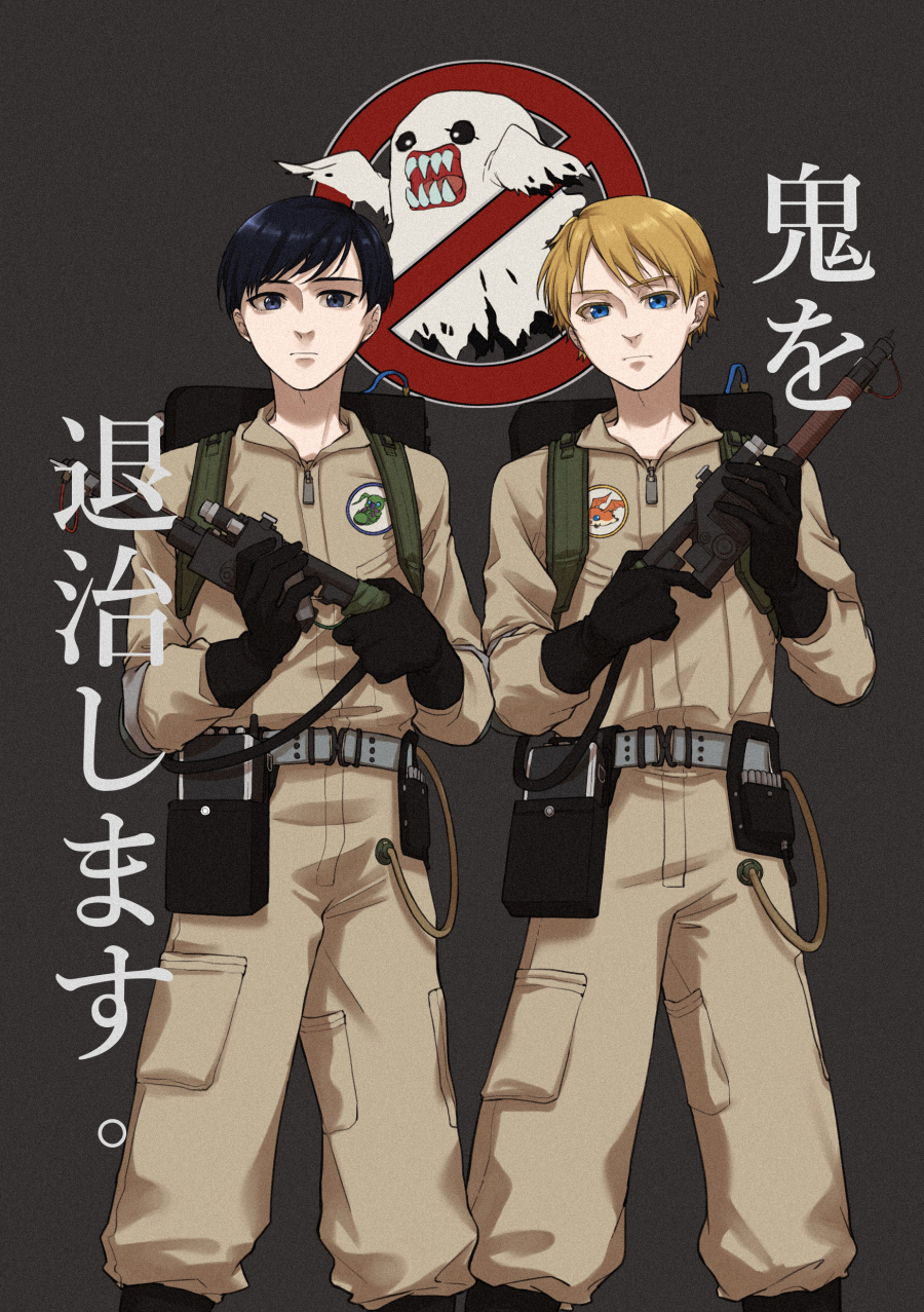 2boys, bakemon, blonde_hair, blue_eyes, chunri_(cat795812), cosplay, digimon, ghost