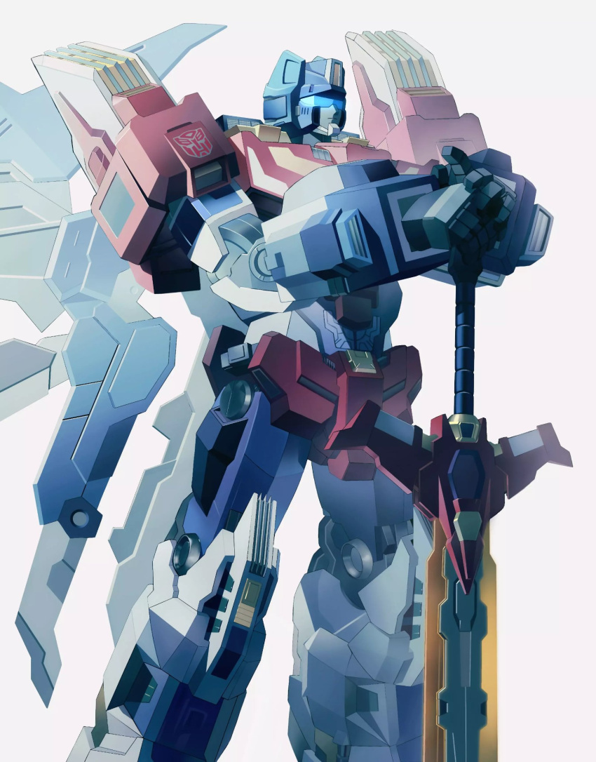 armor, autobot, blue_armor, frostedmirror, hand_on_hilt, highres, holding, holding_sword
