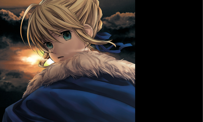 bad_id, blonde_hair, braid, fate/stay_night, fate_(series), green_eyes, momo_(gomenne), ribbon