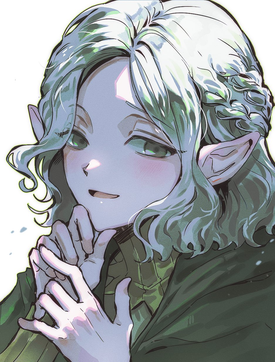 1boy, androgynous, blush, cloak, dungeon_meshi, elf, eonhwa, gorget