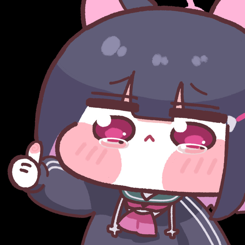 1girl, :<, animal_ears, black_background, black_hair, black_jacket, blue_archive, blush