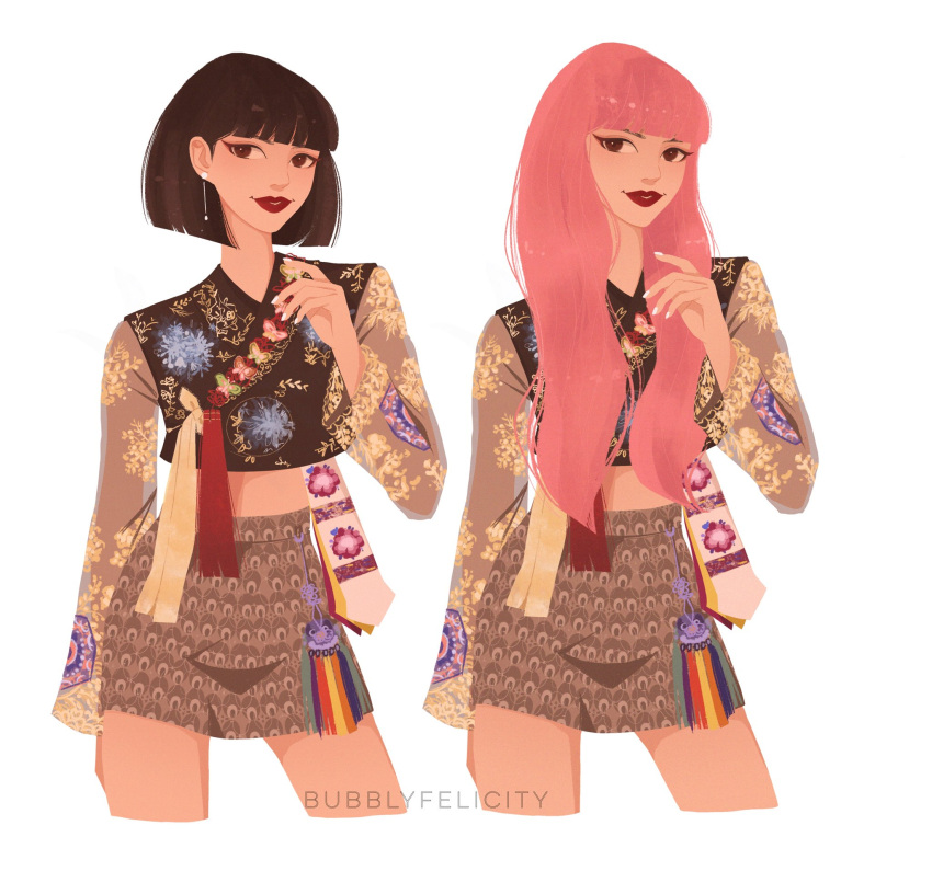 1girl, artist_name, black_hair, blackpink, blunt_bangs, bob_cut, brown_eyes, bubblyfelicity