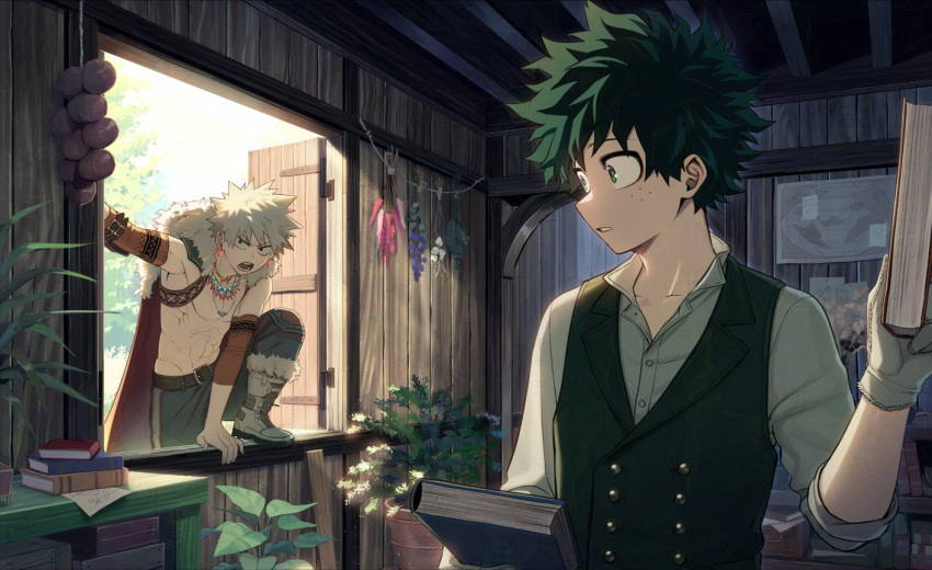 2boys, 2nd_popularity_poll_(boku_no_hero_academia), abs, arm_support, arm_up, bakugou_katsuki, belt, belt_buckle