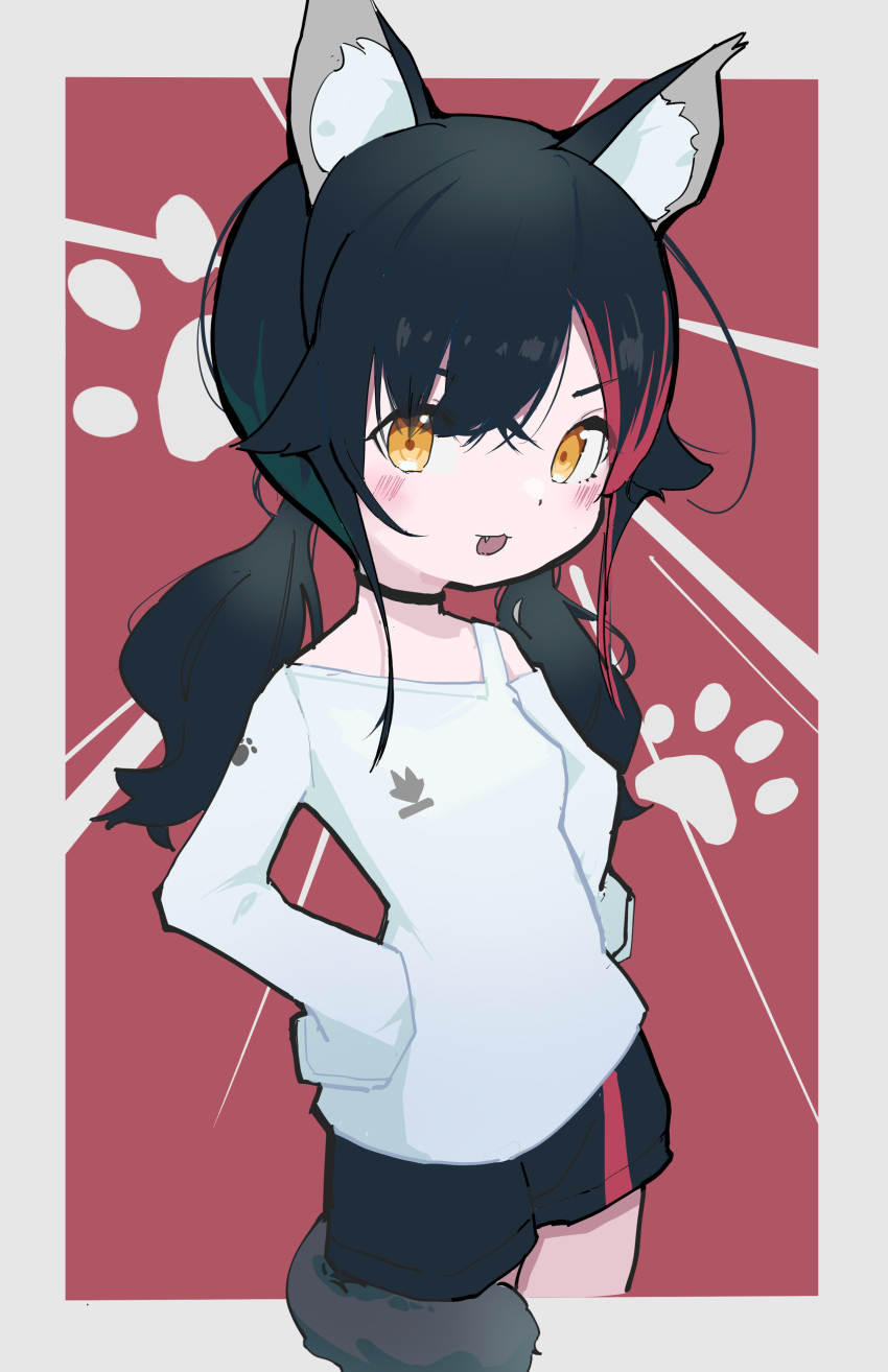 1girl, :3, :d, absurdres, animal_ear_fluff, animal_ears, black_choker, black_hair